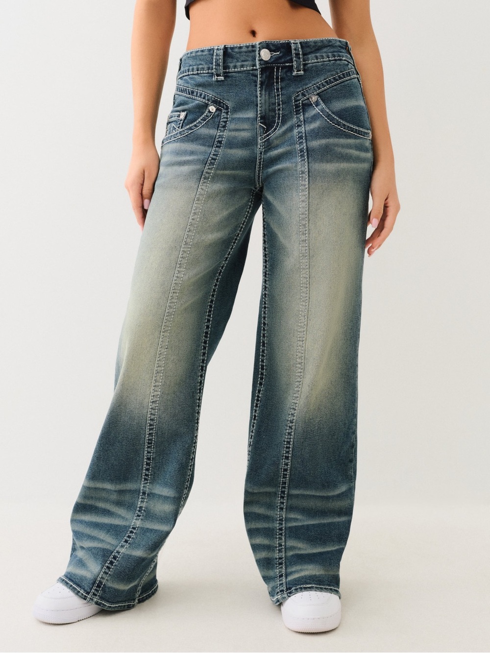 True Religion Bobbi Big T Baggy Wide Leg Denim Jeans
